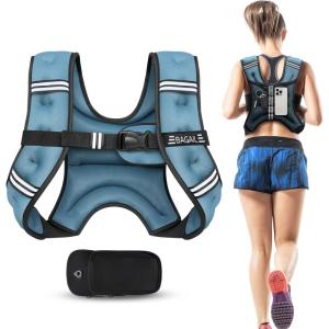 imageBAGAIL Weighted Vest 5lbs10lbs12lbs15lbs20lbs25lbs30lbs Weight Vest with Detachable Phone Pouch Rucking Vest for Women Men Walking Weight Loss Training RunningBlue