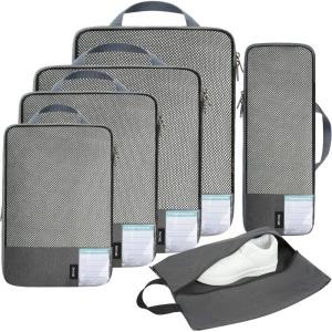 imageBAGAIL 4 Set6 Set Compression Packing Cubes for Travel Compressible Packing Organizers Travel Accessories for Luggage SuitcaseDark Grey