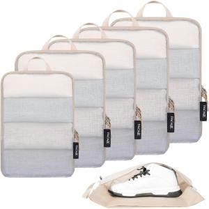 imageBAGAIL 4 Set6 Set Ultralight Compression Packing Cubes Packing Organizer for Travel Accessories Luggage Suitcase Backpack70D FullMesh 6Set Black6Cream
