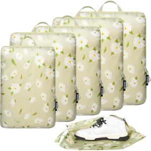 imageBAGAIL 4 Set6 Set Ultralight Compression Packing Cubes Packing Organizer for Travel Accessories Luggage Suitcase Backpack70D FullMesh 6Set BlackGreen Flower