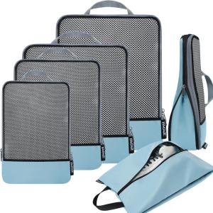 imageBAGAIL 4 Set6 Set8 Set Compression Packing Cubes Travel Accessories Expandable Packing OrganizersBeige HalfMesh 6 Set6Dusty Blue