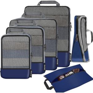 imageBAGAIL 4 Set6 Set8 Set Compression Packing Cubes Travel Accessories Expandable Packing OrganizersBeige HalfMesh 6 Set6Navy