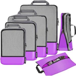 imageBAGAIL 4 Set6 Set8 Set Compression Packing Cubes Travel Accessories Expandable Packing OrganizersBeige HalfMesh 6 Set6Purple