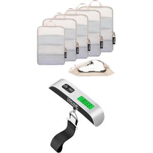 imageBAGAIL Digital Luggage Scale 110lbs Hanging Baggage Scale and 6 Set Ultralight Compression Packing Cubes