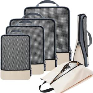 imageBAGAIL 4 Set6 Set8 Set Compression Packing Cubes Travel Accessories Expandable Packing OrganizersBeige SquareMesh 6 Set6Beige