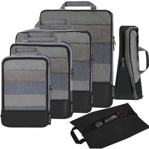 imageBAGAIL 4 Set6 Set8 Set Compression Packing Cubes Travel Accessories Expandable Packing OrganizersBeige SquareMesh 6 Set6Black