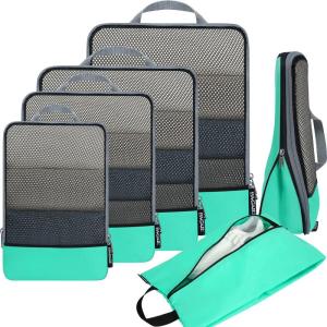 imageBAGAIL 4 Set6 Set8 Set Compression Packing Cubes Travel Accessories Expandable Packing OrganizersBeige SquareMesh 6 Set6Turquoise