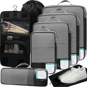 imageBAGAIL 4 Set6 Set8 Set Compression Packing Cubes Travel Accessories Expandable Packing OrganizersBeige SquareMesh 6 Set8Black
