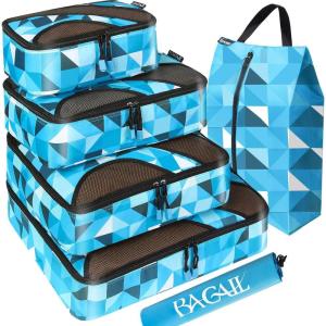 imageBAGAIL 6 Set Packing CubesTravel Luggage Packing OrganizersGeomtry Blue