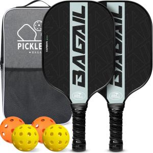 imageBAGAIL Pickleball Paddles USAPA Carbon Fiber Pickleball Sets Lightweight Pickle Ball Rackets Graphite Textured Surface 16mm Honeycomb Core for Ultimate Spin and Control Include 4 Balls and 1 BagOlive Green