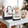 imageBAGAIL Initial Tote Bag Personalized Birthday Gifts for Women Teacher Friends Mom Wedding Monogrammed Beach BagCanvas Bride With Cosmetic Bag