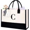 imageBAGAIL Initial Tote Bag Personalized Birthday Gifts for Women Teacher Friends Mom Wedding Monogrammed Beach BagCanvas C