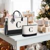 imageBAGAIL Initial Tote Bag Personalized Birthday Gifts for Women Teacher Friends Mom Wedding Monogrammed Beach BagCanvas C With Cosmetic Bag