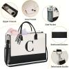 imageBAGAIL Initial Tote Bag Personalized Birthday Gifts for Women Teacher Friends Mom Wedding Monogrammed Beach BagCanvas C With Cosmetic Bag
