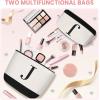 imageBAGAIL Initial Tote Bag Personalized Birthday Gifts for Women Teacher Friends Mom Wedding Monogrammed Beach BagCanvas J With 2 Cosmetic Bags