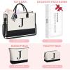 imageBAGAIL Initial Tote Bag Personalized Birthday Gifts for Women Teacher Friends Mom Wedding Monogrammed Beach BagCanvas J With 2 Cosmetic Bags