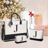 imageBAGAIL Initial Tote Bag Personalized Birthday Gifts for Women Teacher Friends Mom Wedding Monogrammed Beach BagCanvas J With 2 Cosmetic Bags