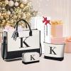 imageBAGAIL Initial Tote Bag Personalized Birthday Gifts for Women Teacher Friends Mom Wedding Monogrammed Beach BagCanvas K With 2 Cosmetic Bags