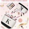 imageBAGAIL Initial Tote Bag Personalized Birthday Gifts for Women Teacher Friends Mom Wedding Monogrammed Beach BagCanvas K With 2 Cosmetic Bags