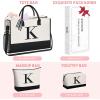 imageBAGAIL Initial Tote Bag Personalized Birthday Gifts for Women Teacher Friends Mom Wedding Monogrammed Beach BagCanvas K With 2 Cosmetic Bags