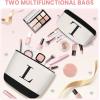 imageBAGAIL Initial Tote Bag Personalized Birthday Gifts for Women Teacher Friends Mom Wedding Monogrammed Beach BagCanvas L With 2 Cosmetic Bags