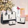 imageBAGAIL Initial Tote Bag Personalized Birthday Gifts for Women Teacher Friends Mom Wedding Monogrammed Beach BagCanvas L With 2 Cosmetic Bags