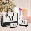 imageBAGAIL Initial Tote Bag Personalized Birthday Gifts for Women Teacher Friends Mom Wedding Monogrammed Beach BagCanvas M With 2 Cosmetic Bags
