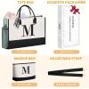 imageBAGAIL Initial Tote Bag Personalized Birthday Gifts for Women Teacher Friends Mom Wedding Monogrammed Beach BagCanvas M With Cosmetic Bag