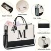 imageBAGAIL Initial Tote Bag Personalized Birthday Gifts for Women Teacher Friends Mom Wedding Monogrammed Beach BagCanvas M With Cosmetic Bag