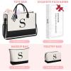 imageBAGAIL Initial Tote Bag Personalized Birthday Gifts for Women Teacher Friends Mom Wedding Monogrammed Beach BagCanvas S With 2 Cosmetic Bags