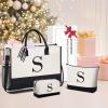 imageBAGAIL Initial Tote Bag Personalized Birthday Gifts for Women Teacher Friends Mom Wedding Monogrammed Beach BagCanvas S With 2 Cosmetic Bags
