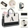 imageBAGAIL Initial Tote Bag Personalized Birthday Gifts for Women Teacher Friends Mom Wedding Monogrammed Beach BagCanvas a With Cosmetic Bag
