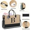 imageBAGAIL Initial Tote Bag Personalized Birthday Gifts for Women Teacher Friends Mom Wedding Monogrammed Beach BagJute Brown B With Cosmetic Bag