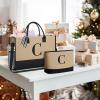 imageBAGAIL Initial Tote Bag Personalized Birthday Gifts for Women Teacher Friends Mom Wedding Monogrammed Beach BagJute Brown C With Cosmetic Bag