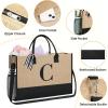 imageBAGAIL Initial Tote Bag Personalized Birthday Gifts for Women Teacher Friends Mom Wedding Monogrammed Beach BagJute Brown C With Cosmetic Bag