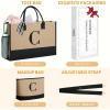 imageBAGAIL Initial Tote Bag Personalized Birthday Gifts for Women Teacher Friends Mom Wedding Monogrammed Beach BagJute Brown C With Cosmetic Bag