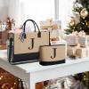 imageBAGAIL Initial Tote Bag Personalized Birthday Gifts for Women Teacher Friends Mom Wedding Monogrammed Beach BagJute Brown J With Cosmetic Bag