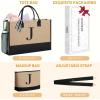 imageBAGAIL Initial Tote Bag Personalized Birthday Gifts for Women Teacher Friends Mom Wedding Monogrammed Beach BagJute Brown J With Cosmetic Bag