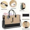 imageBAGAIL Initial Tote Bag Personalized Birthday Gifts for Women Teacher Friends Mom Wedding Monogrammed Beach BagJute Brown J With Cosmetic Bag