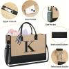 imageBAGAIL Initial Tote Bag Personalized Birthday Gifts for Women Teacher Friends Mom Wedding Monogrammed Beach BagJute Brown K With Cosmetic Bag
