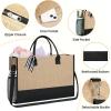 imageBAGAIL Initial Tote Bag Personalized Birthday Gifts for Women Teacher Friends Mom Wedding Monogrammed Beach BagJute Brown Plain With Cosmetic Bag