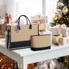 imageBAGAIL Initial Tote Bag Personalized Birthday Gifts for Women Teacher Friends Mom Wedding Monogrammed Beach BagJute Brown Plain With Cosmetic Bag