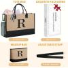 imageBAGAIL Initial Tote Bag Personalized Birthday Gifts for Women Teacher Friends Mom Wedding Monogrammed Beach BagJute Brown R With Cosmetic Bag