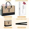 imageBAGAIL Initial Tote Bag Personalized Birthday Gifts for Women Teacher Friends Mom Wedding Monogrammed Beach BagJute Brown T With Cosmetic Bag