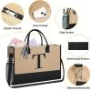 imageBAGAIL Initial Tote Bag Personalized Birthday Gifts for Women Teacher Friends Mom Wedding Monogrammed Beach BagJute Brown T With Cosmetic Bag