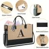 imageBAGAIL Initial Tote Bag Personalized Birthday Gifts for Women Teacher Friends Mom Wedding Monogrammed Beach BagJute Brown a With Cosmetic Bag