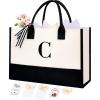imageBAGAIL Initial Tote Bag Personalized Birthday Gifts for Women Teacher Friends Mom Wedding Monogrammed Beach BagCanvas C