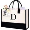 imageBAGAIL Initial Tote Bag Personalized Birthday Gifts for Women Teacher Friends Mom Wedding Monogrammed Beach BagCanvas D