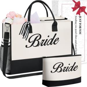 imageBAGAIL Initial Tote Bag Personalized Birthday Gifts for Women Teacher Friends Mom Wedding Monogrammed Beach BagCanvas Bride With Cosmetic Bag