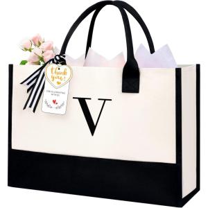 imageBAGAIL Initial Tote Bag Personalized Birthday Gifts for Women Teacher Friends Mom Wedding Monogrammed Beach BagCanvas V